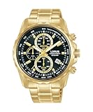 Lorus Reloj deportivo de cuarzo de acero inoxidable con cronógrafo para hombre con indicador de fecha, tono dorado, 43 mm