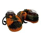 Handmade Crochet Baby Boy Loafer Mocassins, Orange and Green, Cotton, 0-3 Months
