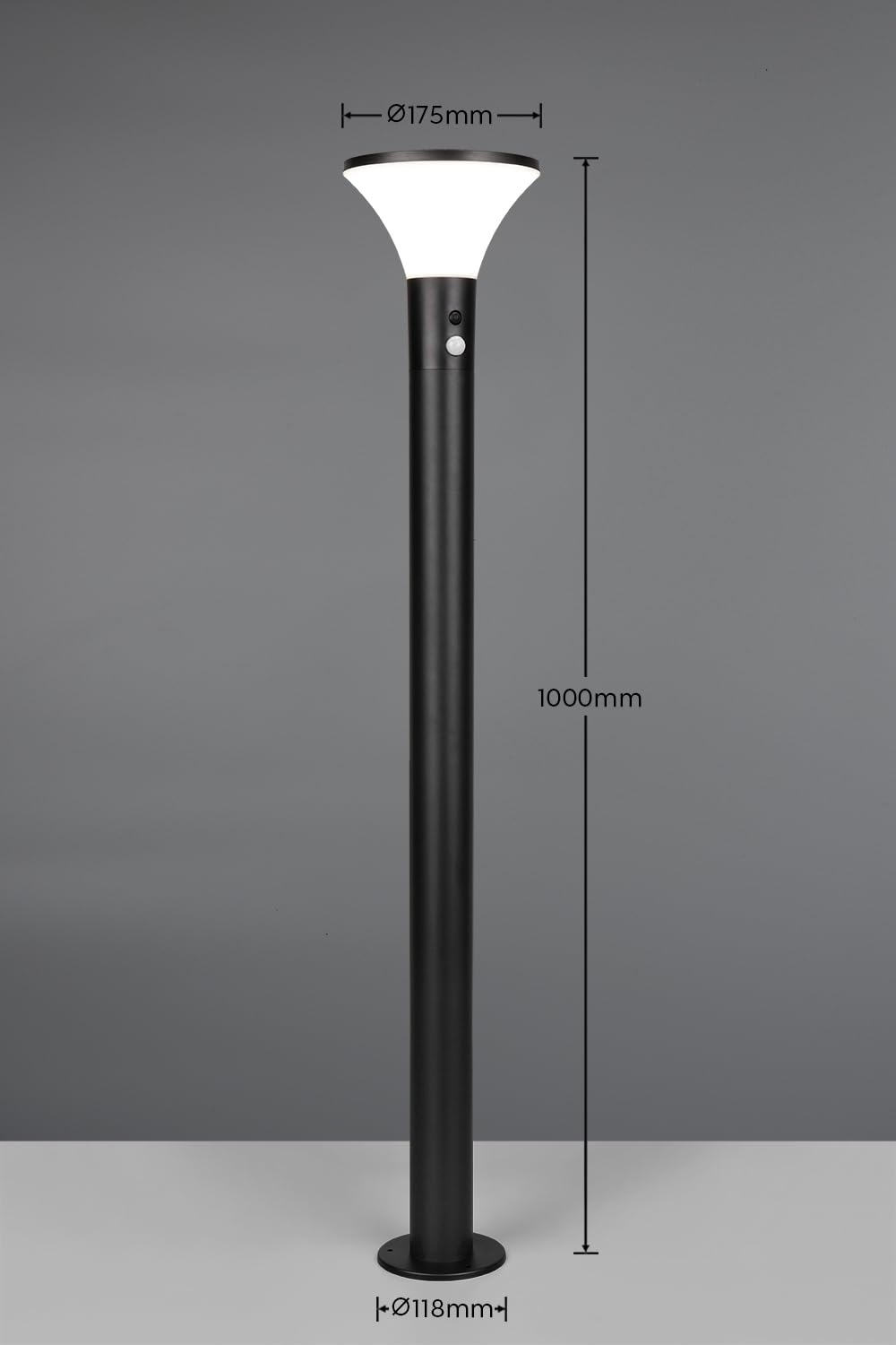 Reality Leuchten LED Außen Wegeleuchte Gorda R44676132, Kunststoff Schwarz matt, 3.5 Watt LED, Hybrid Solar/Akku, Dämmerungssensor, Bewegungssensor