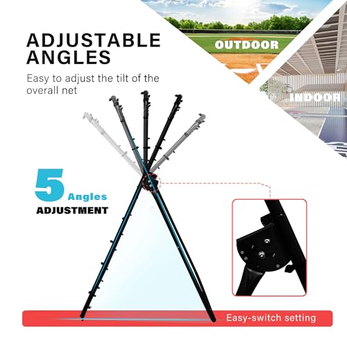 image for BALWONER 6 x 4 ft 5 Angles Adjustable Pitch Back Baseball Softball Lac