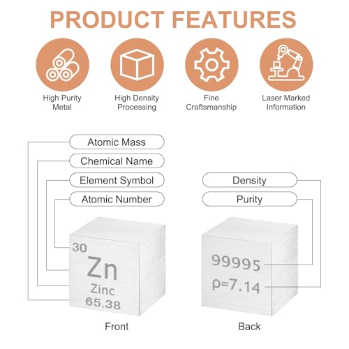 Image of uxcell 1 Inch Zinc Cube High Density Metal Element Cube 2 Pcs | Chemical Elements Collection Science Education Experiment Application Silver