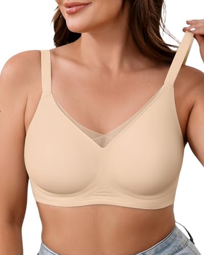 Wireless Bras for Women No Underwire, M-2XL, Seamless V Mesh Bralette with Support, Comfortable Everyday T-Shirt Bra