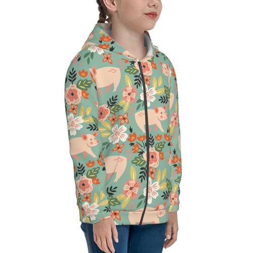 Cute Piggy in Flowers Kid Hoodies Boys Zip Up Sweatshirts Girls Pullover with Pocket4