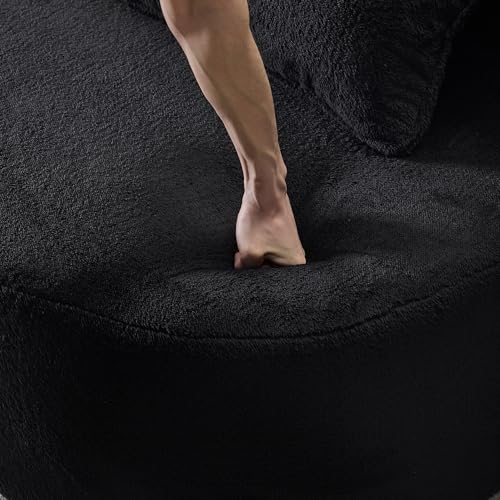 Sofá de suelo negro para salón con 4 cojines y colchón plegable 6