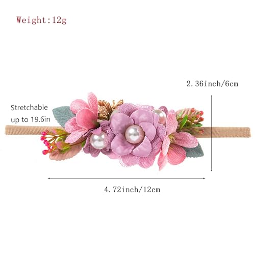 Baby Girls Fabric Flower Headbands Handmade Rose Floral Stretchy Nylon Hair Band Party Flower Photo Props Hair Acceaaory for Newborn Toddler Infant (Style 4- pink, stretchy)3