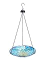 MUMTOP 11 inch Hanging Bird Bath Glass Bird Bath Peacock Outdoor Bird Feeder for Garden Yard Decoration