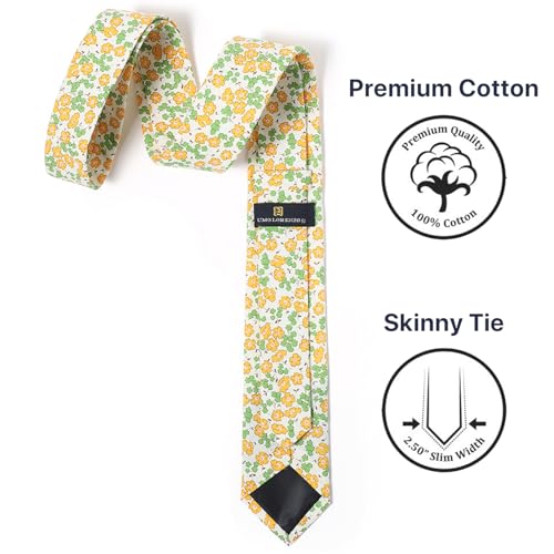 Image of Parquet Mens Floral Tie | Cotton Printed Skinny Necktie for Wedding | Spring & Summer