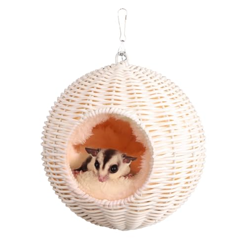 PP Rattan Rat Hammock with Removable Cotton nest, Suitable for Guinea Pigs, Sugar Gliders, Hamsters, Parrots in All Seasons (White)