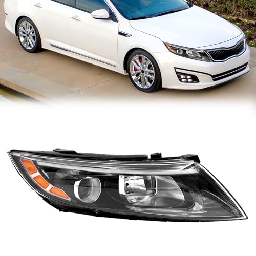 YOOCOO Headlight Assembly Compatible with 2014 2015 Kia Optima Halogen Headlights Assembly w/Bulbs Replacement Headlamp 921024C500 with Connector Adapter (Right Passenger Side)