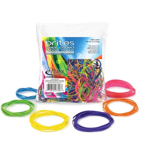 Image of Alliance Rubber 07706 Non-Latex Brites File Bands, Colored Elastic Bands, 1.5 oz Pic Pac Dispenser (Assorted Bright Colors and Sizes)