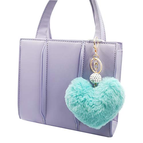 Image of Women's Heart Faux Fur Pom Pom Key Chains Bag Accessory Puffball Keyring Backpack Charms for Girls
