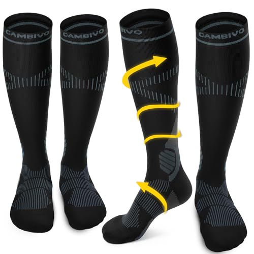 CAMBIVO Medias de Compresión Mujer Hombre 2 Pares, Calcetines Compresion 15-20 mmHg, Medias de Compresion Varices, Calcetines Altos, para Deporte, Running, Avion, Ciclismo, Senderismo, Enfermera
