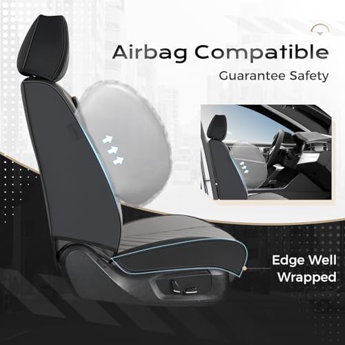 Image of Coverado Car Seat Covers Front Set, Luxury Nappa Leather Seat Covers Universal Fit Waterproof Non-Slip Breathable Automotive Seat Protectors for Cars, SUVs, Trucks