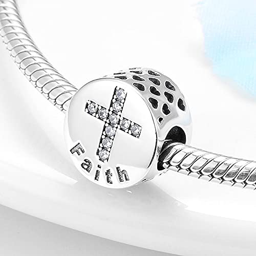 Image of Cross Charm 925 Sterling Silver Symbol of Faith Beads Fits Pandora Bracelet (Cross - Faith Charm)