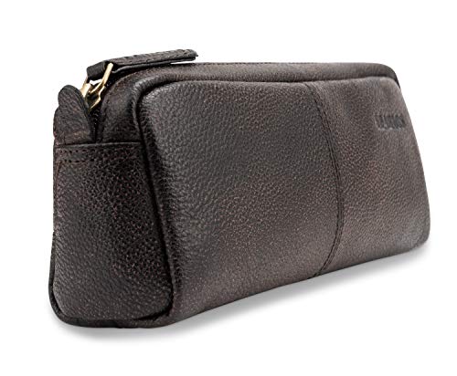 Image of LEABAGS Fort Wayne Genuine Buffalo Leather Pencil case I Vintage Pen Holder I Small Pencil case, Merlot, One Size, Casual