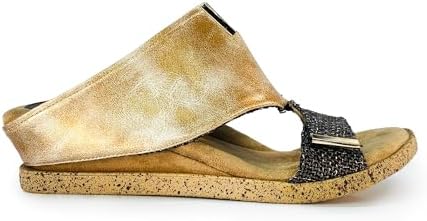 Modzori Kleo Women's Low Wedge Reversible Slide Sandal Gold-Black flips to Pearl Gold 9 | Image 6