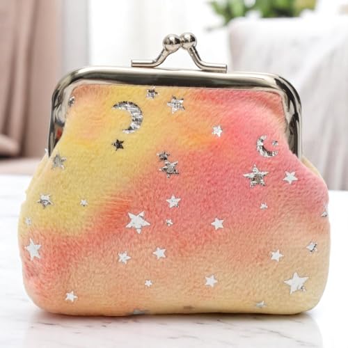 Generic 1Pcs Pouch Wallet Flannel Gold Foil Snap Purse Fleece Fabric Yellow 9x7cm