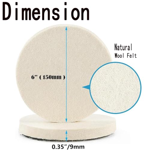 Image of 5 Pcs 6 inch Wool Flet Polishing Pads, Flocking Hook & Loop Back | Made of Premium Wool, for Random Orbital Sander