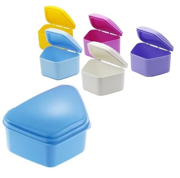Caja de almacenamiento de caja de baño de dentadura 3 "Color aleatorio de plástico titular de la dentadura del envase de la taza de la dentadura del