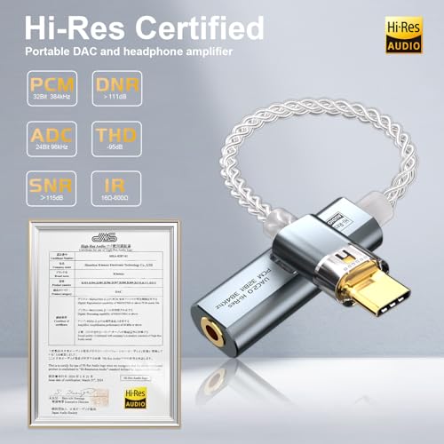USB C - 3.5mm オーディオアダプター デュアルDACチップCX31993&MAX97220搭載 オーディオドングル HiFiアンプ付き USB C - 3.5mmヘッドホンAUXコンバーター & USB Aアダプター Android iPhone iPad PC Mac用