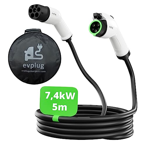 EVPLUG® Cable de Carga para Coches Eléctricos EV PHEV (Tipo 2 - Tipo 1 | 5m, 7.4kW | 32A)