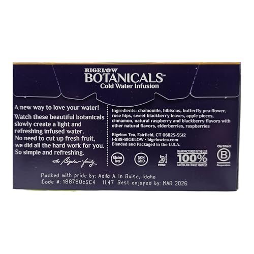 YCNO KOMBOFAN (Pack of 2) Bigelow Botanicals Cold Water Infusion Blackberry Raspberry Hibiscus Tea Bags, Herbal Infusion, Caffeine Free, 18 Count each (Total:36 Count)