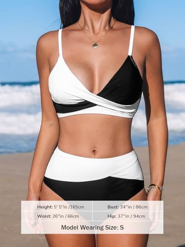Image of CUPSHE Women's Bikini Sets Two Piece Swimsuit High Waisted V Neck Twist Front Adjustable Spaghetti Straps Bathing Suit
