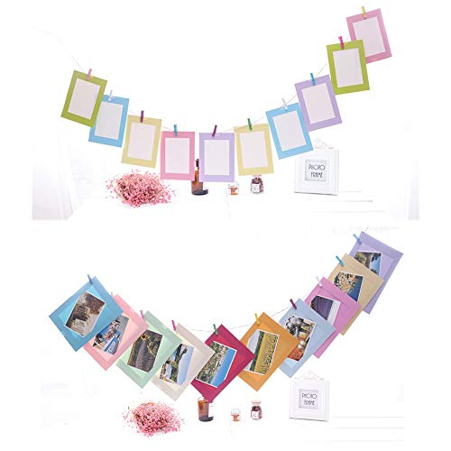 byou Paper Photo Frame, Wall Decoration Kit with Photo Frames with 20 Multicoloured Mini Wooden Clips and 2 Twines, 42 Pieces - Image 2