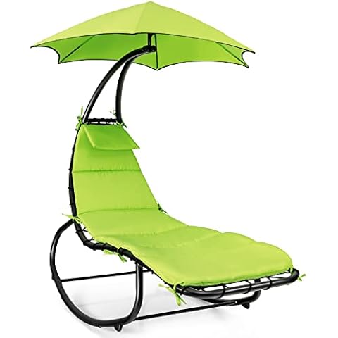 COSTWAY Outdoor Rocking Chair with Canopy Cover