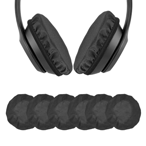 3 pares de cubiertas para almohadillas de audífonos (3.5"-4.3") - Cubierta universal de tela lavable y extensible para auriculares, compatible con la mayoría de audífonos tipo on-ear, negro miniatura 1