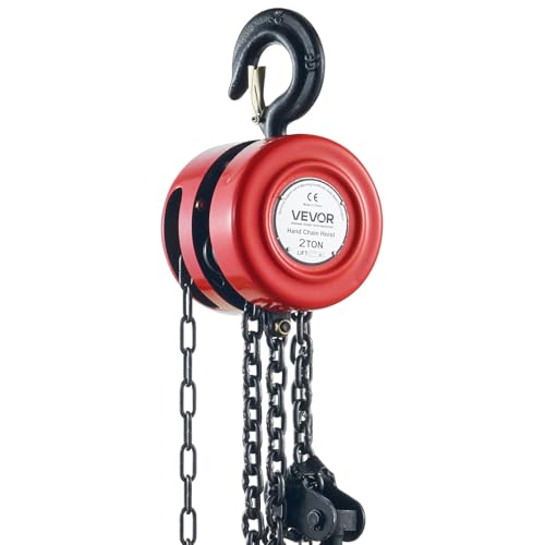 VEVOR Hand Chain Hoist, 4400 lbs /2 Ton Capacity Chain Block, 8ft/2.5m Lift Manual Hand Chain Block, Manual Hoist w/Industrial-Grade Steel Construction for Lifting Good in Transport & Workshop, Red