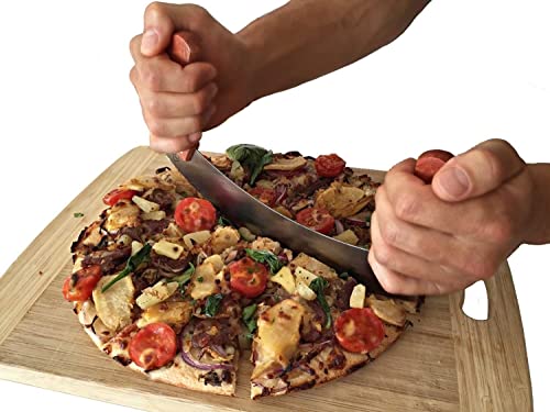 Image of Baskety Mezzaluna Rocking Vegetable Chopper and Mincing Knife, Stainless Steel Blade with Wooden Handles