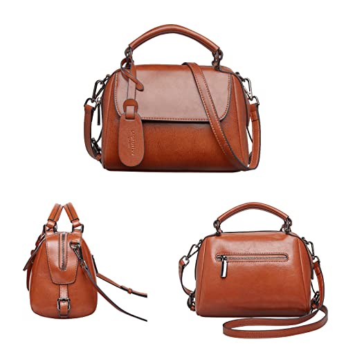 Foxlover Small Leather Crossbody Bags For Women Ladies Shoulder Bag Top Handle Mini Handbag And Purse (Reddish Brown) #TOP4