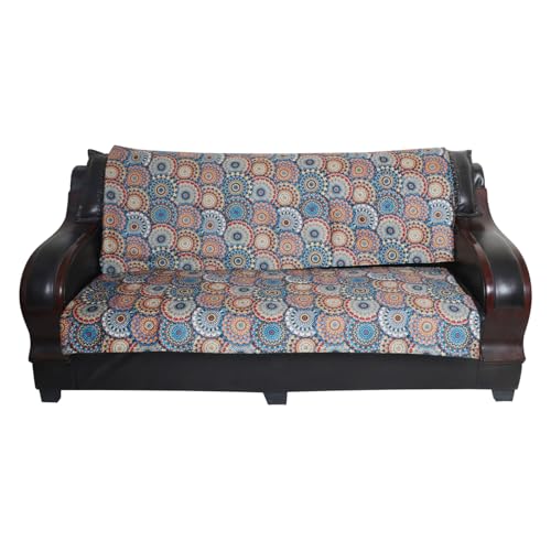 Image of 7 Seater Sofa Cover | Universal Non-Slip Fully Covered Protector for 3+2+2 Sofa Set | Durable Slipcover for Living Room Mandala Burst (Multicolor Bliss)