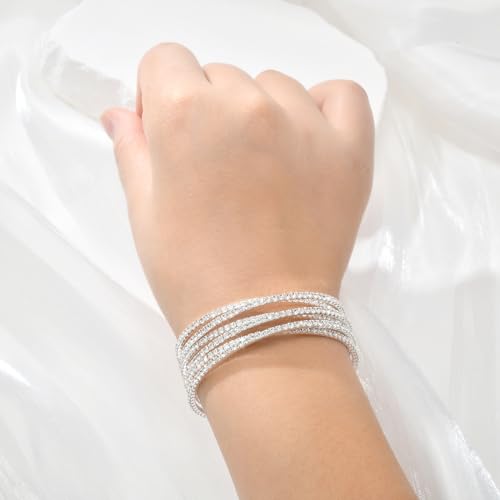 Ecesha B016 Bling Layered Bridal Crystal Rhinestone Cuff Bracelet Adjustable Silver/Gold Bangle thumb #5