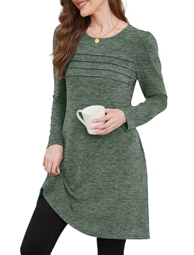 Image of OFEEFAN Womens Long Sleeve Tunic Dress Fall Fashion Sweater Dress with Pockets Pleated Front Casual Winter
