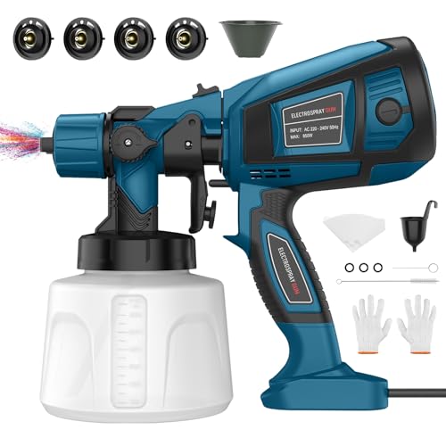 Pistola Pintura, Pistola Pintura Electrica HVLP de 800W, 3 Modos de Pulverización Ajustables, con Contenedor de Pintura de 1400 ml, 4 Boquillas y 3 Patrones, para Jardín, Muebles, Vallas, Paredes (B)