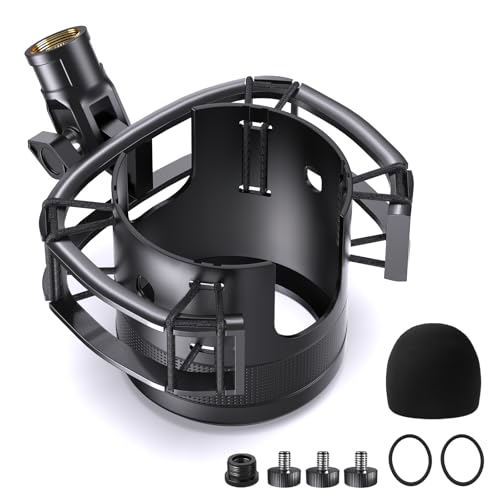 Borenbuir Custom Built Shock Mount with Pop Filter for Blue Yeti Microphones, Metal/Plastic Frame, Anti-Vibration Suspension, Floor Mount