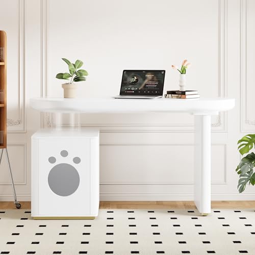 Escritorio Con Cama Para Mascotas De MDF, Diseño 2 En 1 Estable Y Redondeado, Mesa De Trabajo Moderna Para Hogar, Escritorio Para Oficina Y Dormitorio, Color Blanco, 117.50.76 cm
