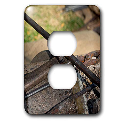 3dRose Alexis Photography - Objects Tools - Metal hammer, tongs, rod on an anvil. Vintage blacksmith forge tools - 2 plug outlet cover (lsp_307650_6)