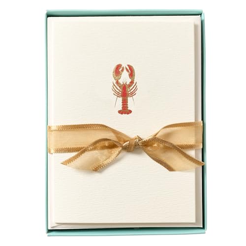 Image of Graphique Lobster Cards, Pack of 10 Cards with Envelopes, All Occasion Greetings, Blank Inside, Gold Foil Embossing, La Petite Press Collection Boxed Set, 3.25 inch x 4.75 inch