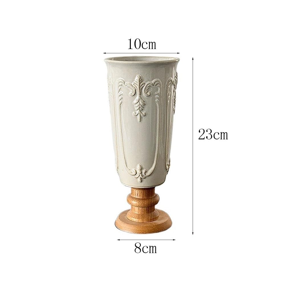Eleganckie Wazon ceramiczny w stylu vintage z drewnianą podstawą, ozdoba do domu, salon, przedpokój, hydroponiczny Centralne elementy stołu