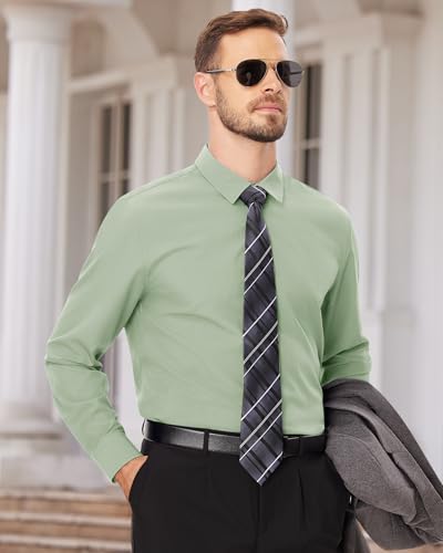 Image of Alimens & Gentle Men's Dress Shirts Long Sleeve Wrinkle Free Stretch Business Casual Wedding Button Down Shirt