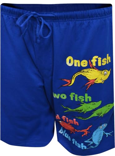 MJC Men's Dr Seuss One Fish Two Fish Blue Lounge Shorts2