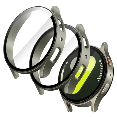 JETech Case with Screen Protector for Samsung Galaxy Watch 7 44mm, Overall Protective Cover, Built-in Tempered Glass Film High Sensitivity, 2 Pack (Green)