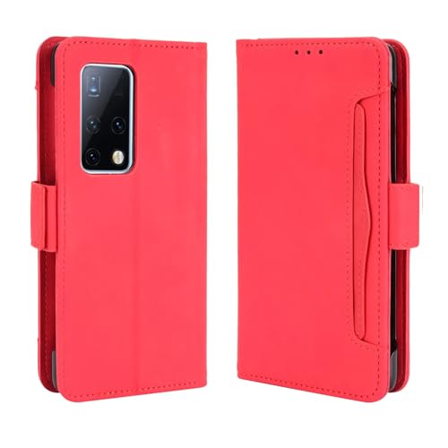 Jiajihua Funda Compatible con Huawei Mate X2 [Ranura Doble para Tarjetas][Soporte abatible][Funda para teléfono][Cierre magnético] Cartera Red