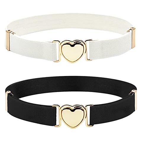 YMIFEEY 2 Pack Girls Belts Adjustable Stretch Elastic Belt Fashion Cute Heart Belt Without Buckle for Dresses Jumpsuit Trousers Jeans Long Coat Cover