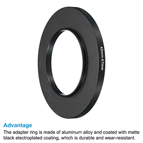 Image of PATIKIL 43mm-67mm Metal Step Up Ring, 2 Pack Camera Lens Filter Adapter Ring Aluminum Filter Adapter Ring for Camera Lenses Hood, Black