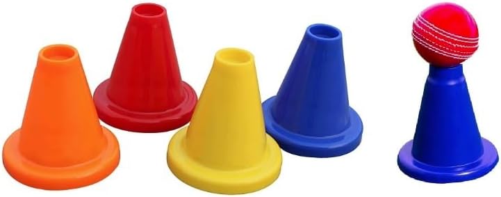 Snick Cricket Batting Practice Tees, Multicolor PVC Training Cones, 4 Inch, Pack of 6, Indoor Outdoor Use, Portable Design