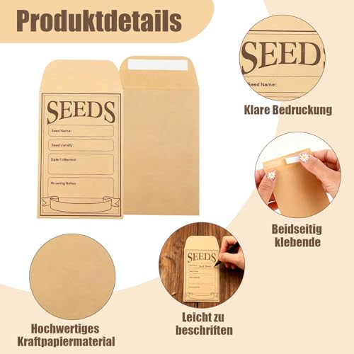 100 Stück Kleine Braune Wiederverschließbare, Münze Umschläge Taschen, Papiertüten Klein für Saatgut Aufbewahrung Selbstklebende Kraftpapier Tüten für Süßigkeiten,Kaffeebohnen 8X12CM